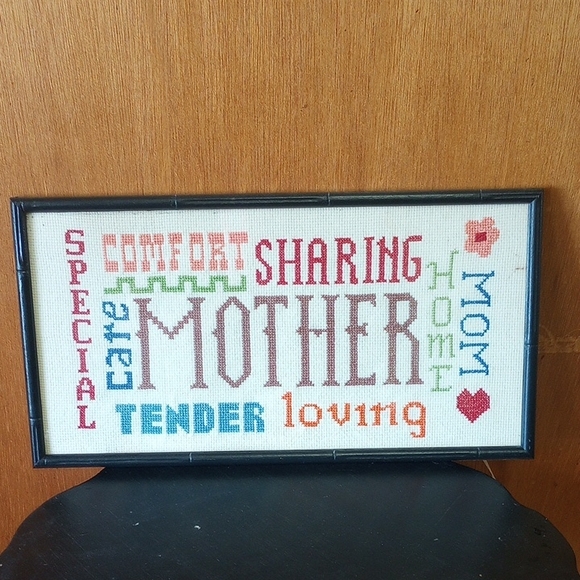 Other - Vintage Counted Cross Stitch, Black Wood Frame w/ Glass, Special Loving Mother